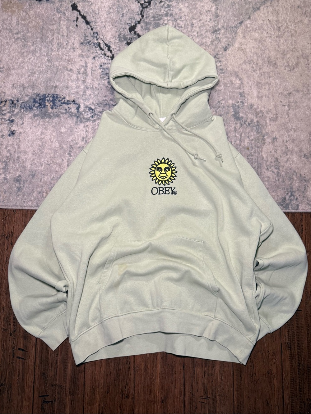 Obey Sun Logo Embroidered Pullover Hoodie Sage Green – Men’s Large